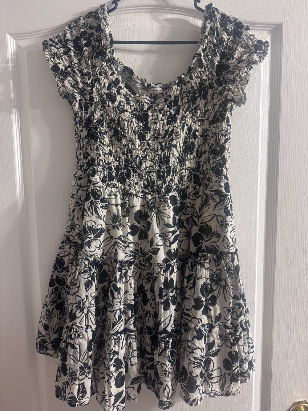 American Eagle Outfitters Black and White Floral Smocked Dress